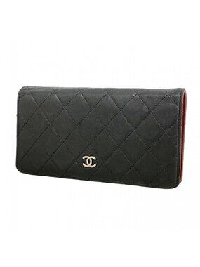 Chanel Wallet Quilted Lambskin Black Silver